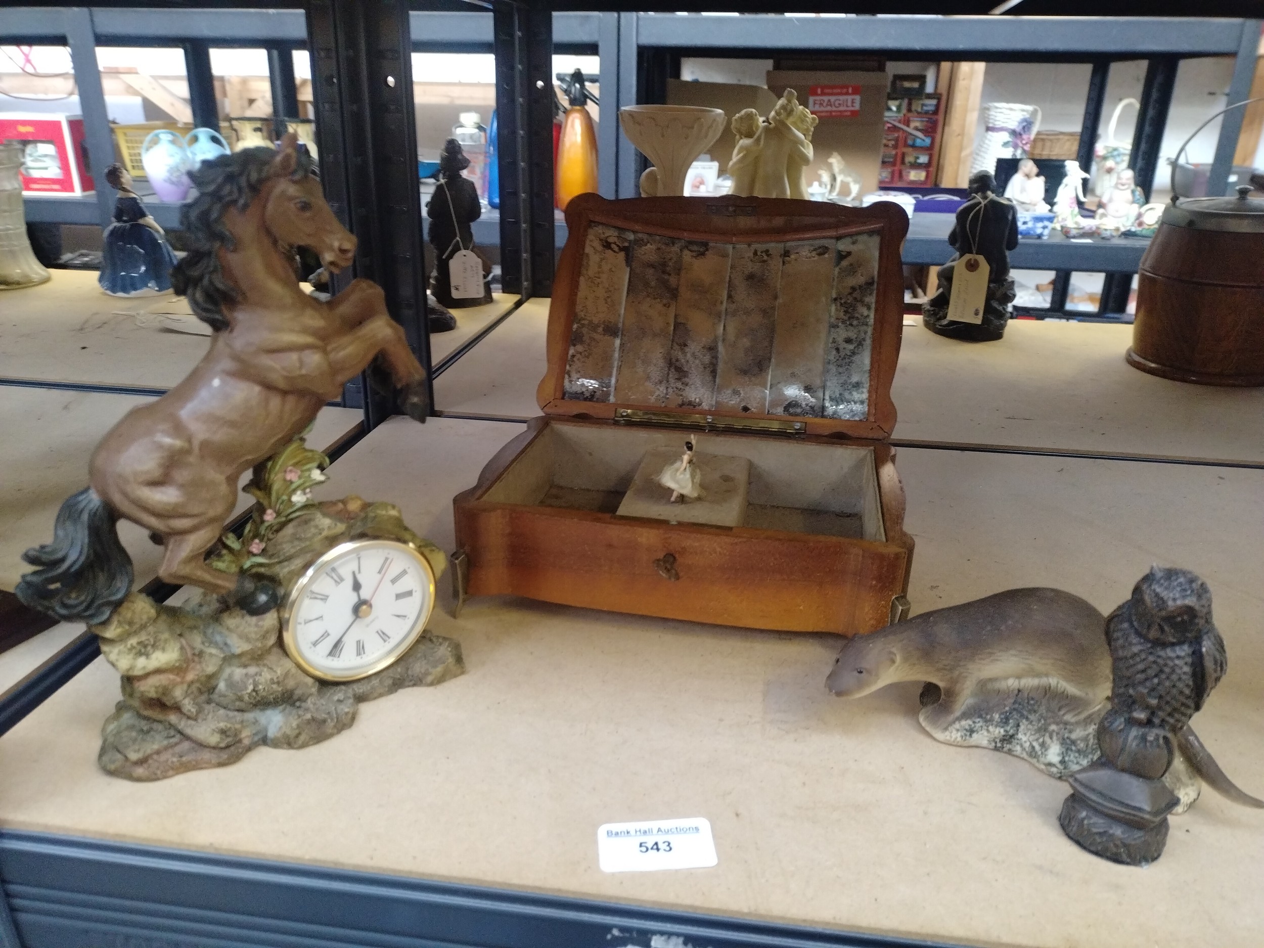 Vintage locking jewellery box with three animal ornaments