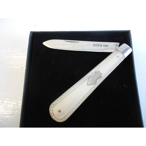 34 - Silver & Mother of Pearl Ornate Fruit Knife,by JYC