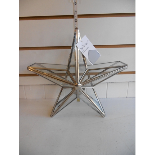 127 - Habitat Star Shaped Metal & Glass Tea Light Holder. 28cm High