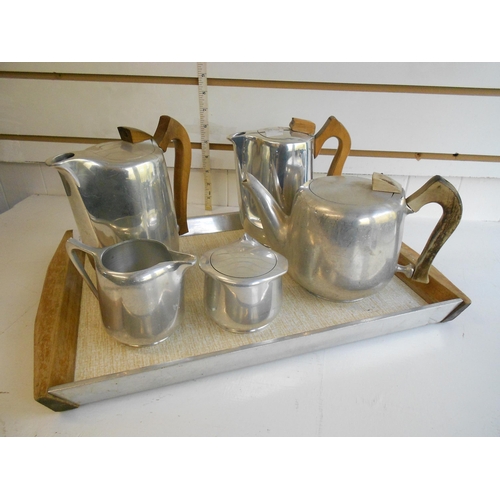 84 - Picquot Ware Tea, Coffee, Sugar, Cream & Tray Set