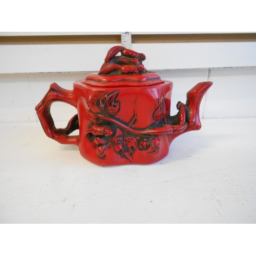 190 - Signed Chinese Highly Decorated Red Water Jug