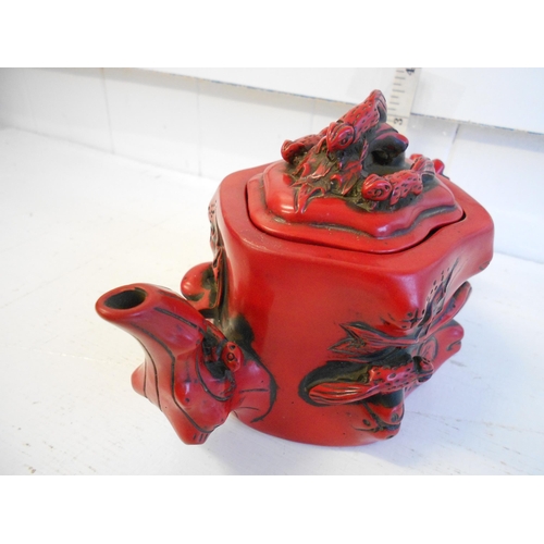 190 - Signed Chinese Highly Decorated Red Water Jug