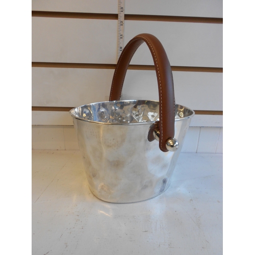 40 - Fancy White Metal & Leather Ice Bucket