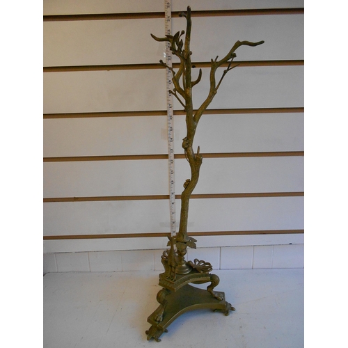 43 - Ornate Bronze Jewellery Tree with Tortoise, Mice & Stork Decoration,57cm Hight