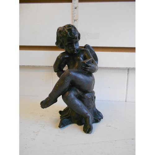 42 - Italian Bronze Reading Cherub Figure, 16cm Hight