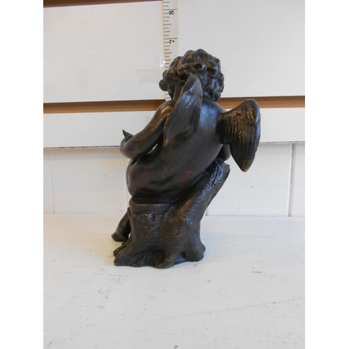 42 - Italian Bronze Reading Cherub Figure, 16cm Hight