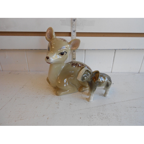 6 - Small Royal Dux Elephant & A Wade Bambi Money Saver