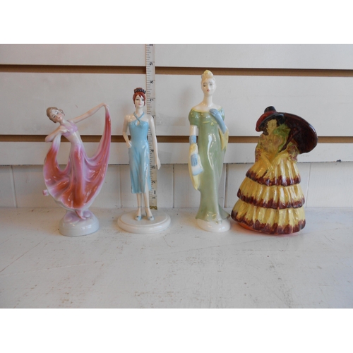 5 - 4 Assorted Small Lady Figurines Inc Royal Doulton, Coalport, Wade & Other