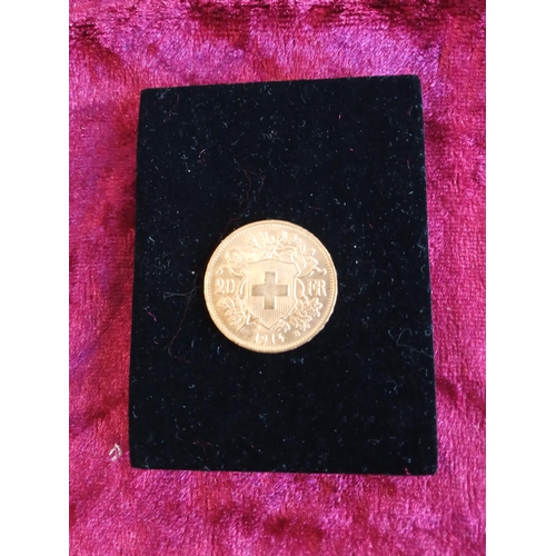 132 - 22ct Gold 20 Franc Coin 1914