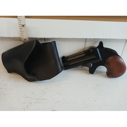 293 - 6mm Starting Pistol, Derringer in Leather Holster