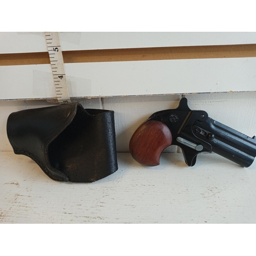 293 - 6mm Starting Pistol, Derringer in Leather Holster