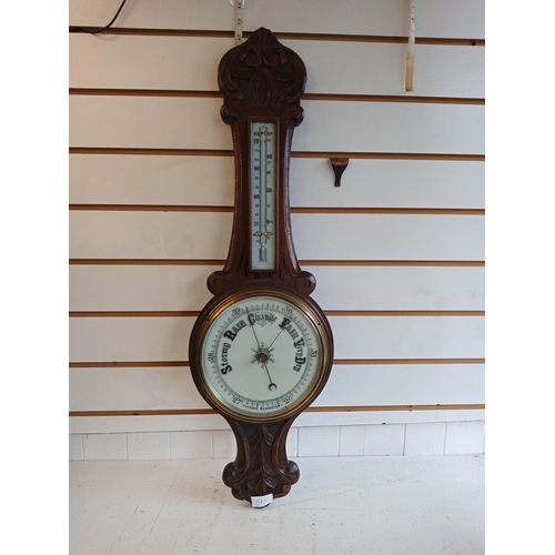 315 - Hand Carved Oak Aneroid Barometer