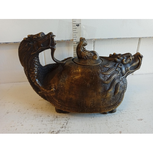 117 - Signed Bronze Chinese Dragon Tea Pot