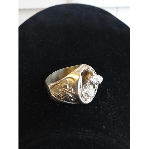 123 - Heavy Gents Silver Horse Shoe Ring, 27.82grams Size z 31/2