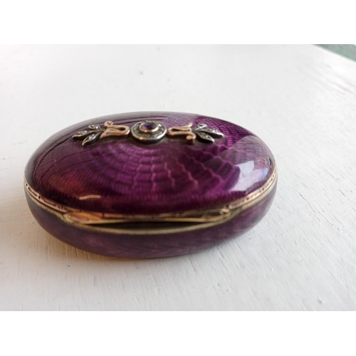 148 - 9ct Gold & Silver with Diamond & Amethyst Miniature Compact, Lovely Enamel Work. Possible Russian