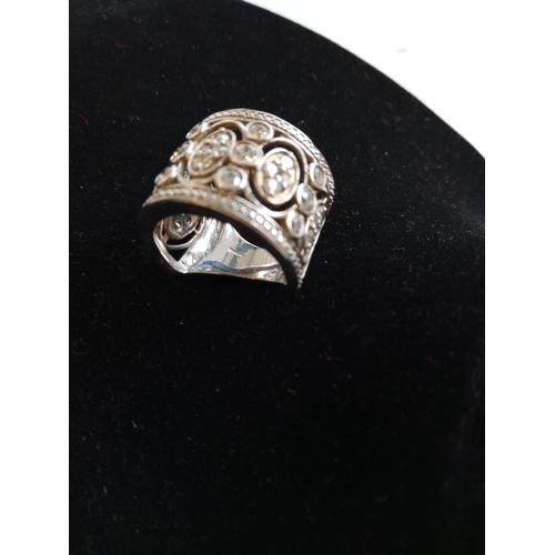 150 - Silver Ring with White & Green Stones, Size S