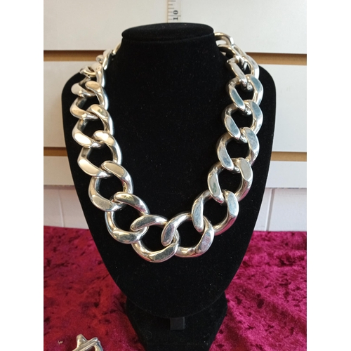 151 - Very Large Curb Link Silver Necklace & Bracelet