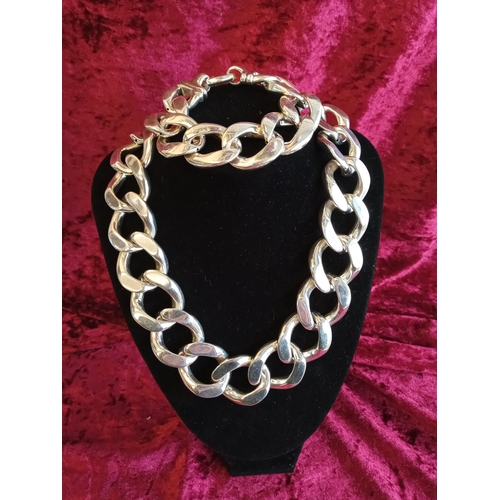 151 - Very Large Curb Link Silver Necklace & Bracelet