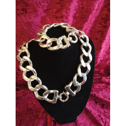 151 - Very Large Curb Link Silver Necklace & Bracelet