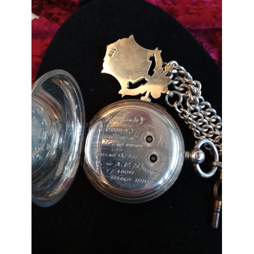 152 - Very Good Quality Silver Pocket Watch with Fob,Key & Chain