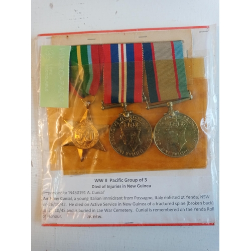 171 - WW2  Pacific Group of 3 Medals, Anthony Cunial