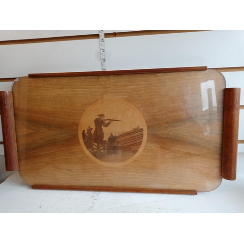 243 - Hunting Scene Wood & Glass Tray