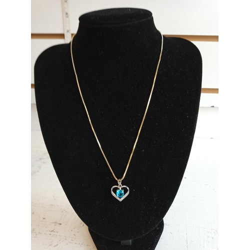 302 - Silver Necklace & Heart Shape Pendant with Blue Stone