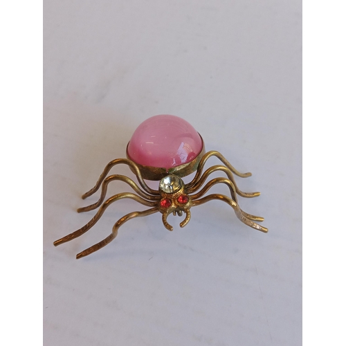 130 - Yellow Metal & Semi Precious Stone Spider Brooch