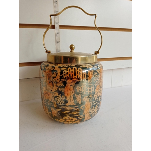 22 - Burslemware Biscuit Barrel with Chinese Decoration