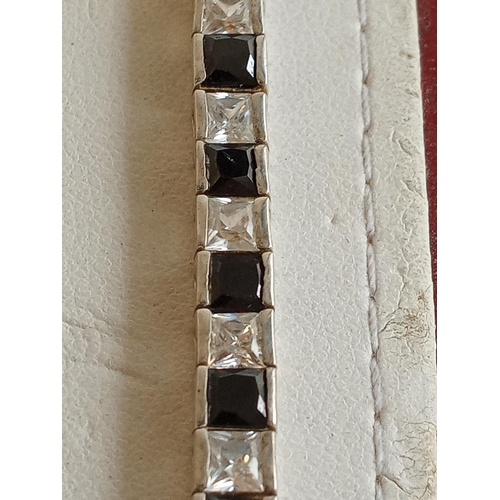 124 - Ladies Silver Bracelet with Black & Clear Stones