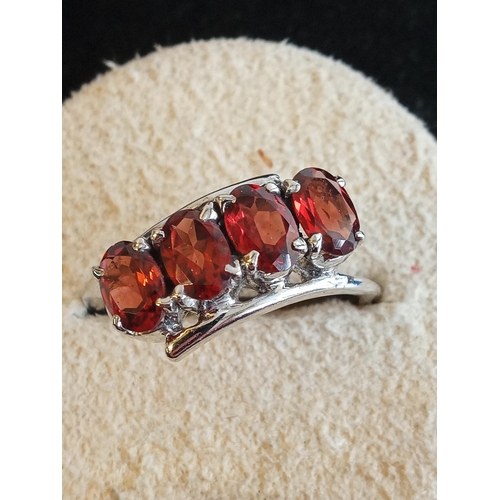 122 - Ladies Silver & Smokey Pink Stone Ring, Size O