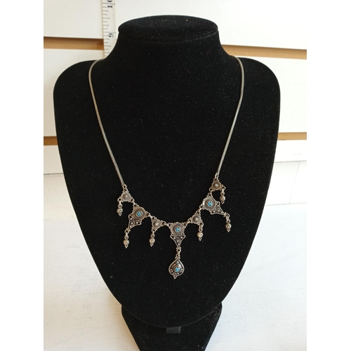 132 - Silver Droplet Necklace with Turquoise Stones