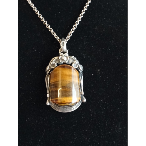 135 - Silver Scarab & Tiger Eye Pendant with Chain