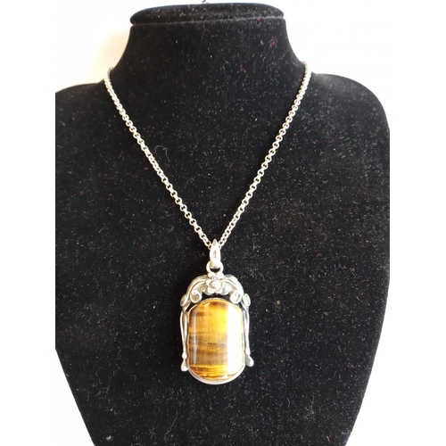 135 - Silver Scarab & Tiger Eye Pendant with Chain