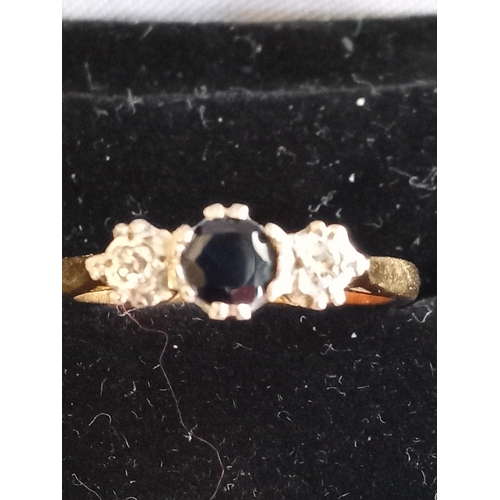 123 - 18ct Gold Sapphire & Diamond Ring, Size M 1/2