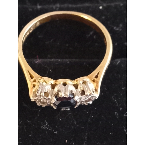 123 - 18ct Gold Sapphire & Diamond Ring, Size M 1/2