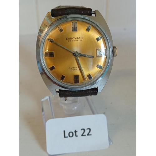 22 - Euromatic 25 Jewel Gents Vintage Automatic Wrist Watch