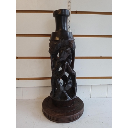 67 - Heavy Carved Wooden Lamp Base, African