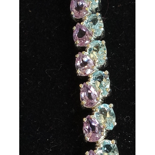 113 - Silver Amethyst & Topaz Bracelet