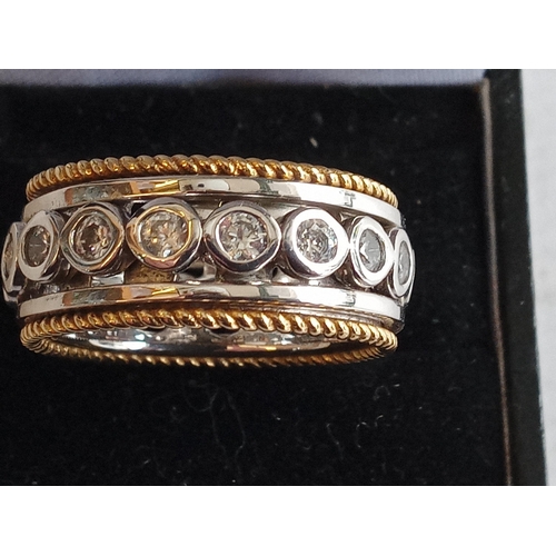 114 - Silver Spinner Ring with Stones, Size S 1/2