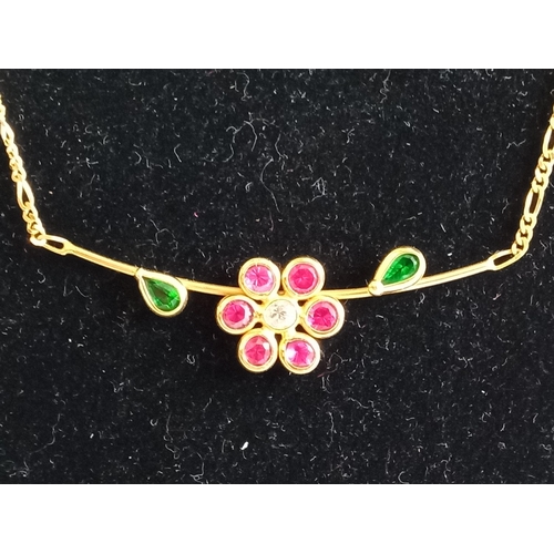 145 - 18ct Gold Necklace with Blue & Green Stones