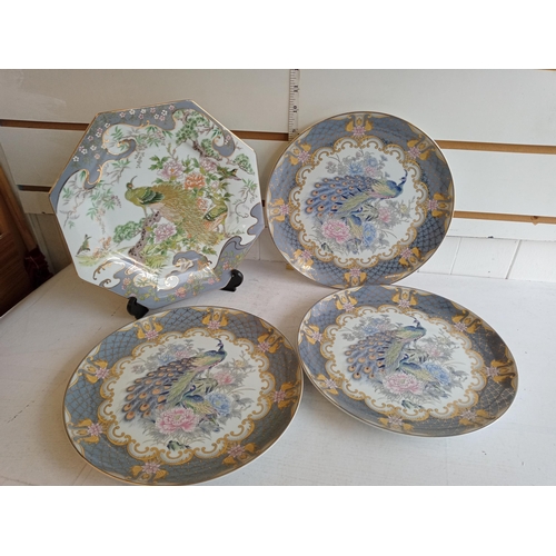 28 - 4 Large Peacock Decorated Plates