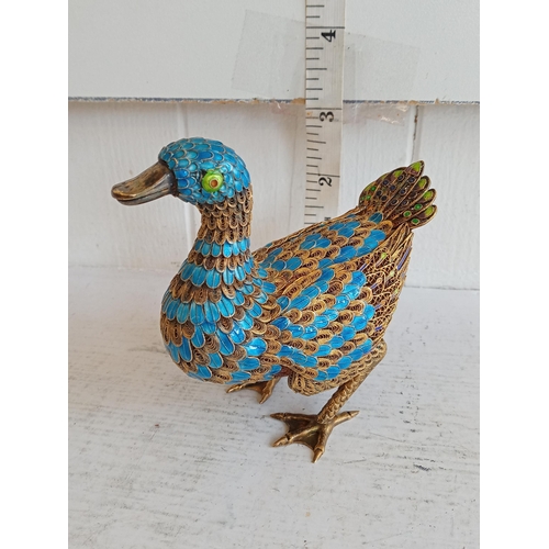 125 - Antique Chinese Silver Guilt & Enamel  Duck, circa 1900