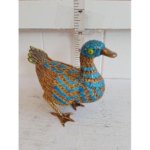 125 - Antique Chinese Silver Guilt & Enamel  Duck, circa 1900