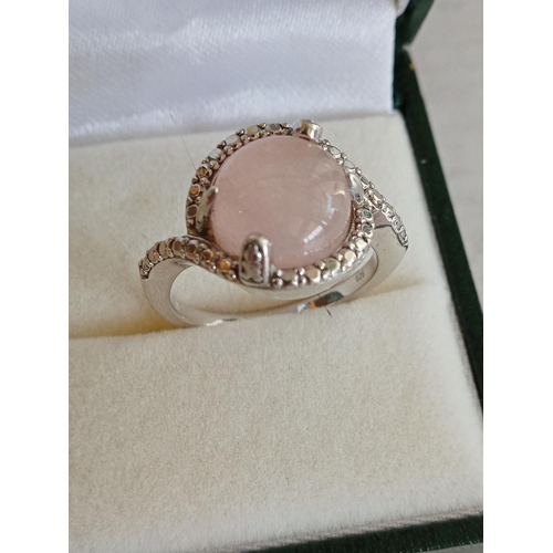 112 - Cabachon Morganite Ladies silver Ring size 7