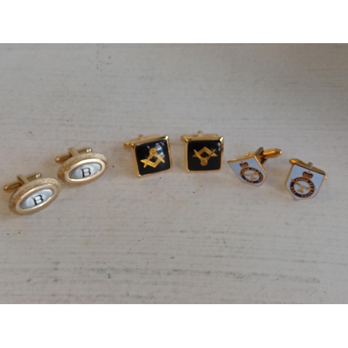 200 - 3 Pairs of Cufflinks, Masonic, Military & Bentley