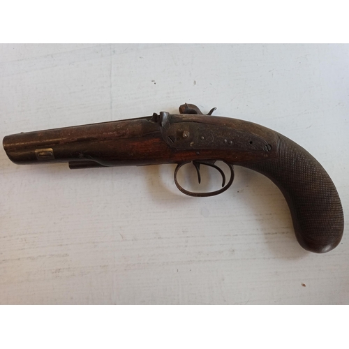 208 - Conway of Manchester Side By Side Flintlock Pistol Georgian. Needs slight restoration