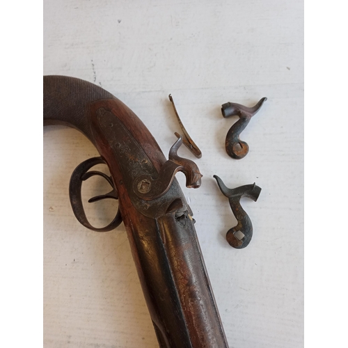 208 - Conway of Manchester Side By Side Flintlock Pistol Georgian. Needs slight restoration