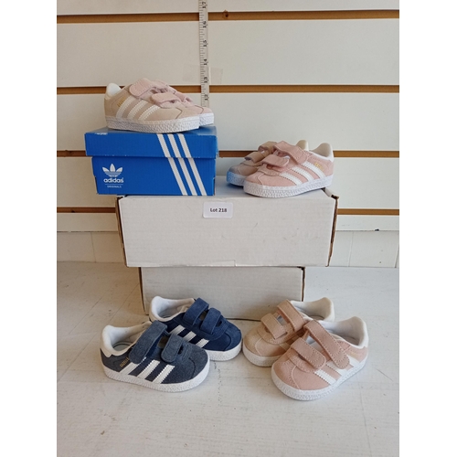 218 - 4 Pairs of Adidas Childs Trainers