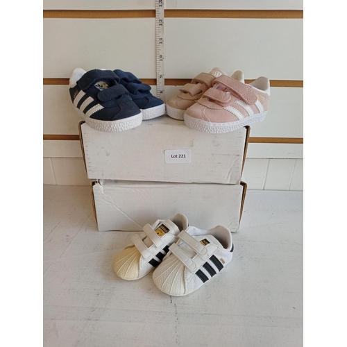 221 - 3 Pairs of Childs Adidas Trainers